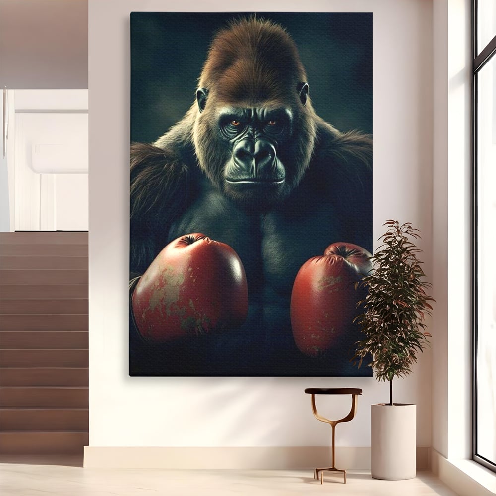 Tablou canvas cu tablou canvas cu gorila boxer, fara rama, pe sasiu de lemn